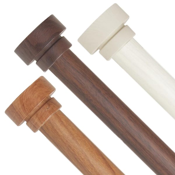 Rod Desyne 1 inch Adjustable Single Faux Wood Curtain Rod 120-170 inch in Pearl White with Bonnet Finials