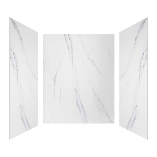 60 in. L x 36 in. W x 96 in. H 3-Piece Glue Up Alcove Shower Wall Surrond SMC Composite Stone in Carrara