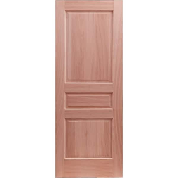 30 in. x 80 in. Solid Africa Mahogany 3-Panel Universal/Reversible Unfinished Wood Interior Door Slab