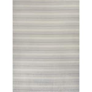 Fawning Cream/Light Gray 8 ft. x 10 ft. 2-Tone Striped Classic Low-Pile Machine-Washable Area Rug