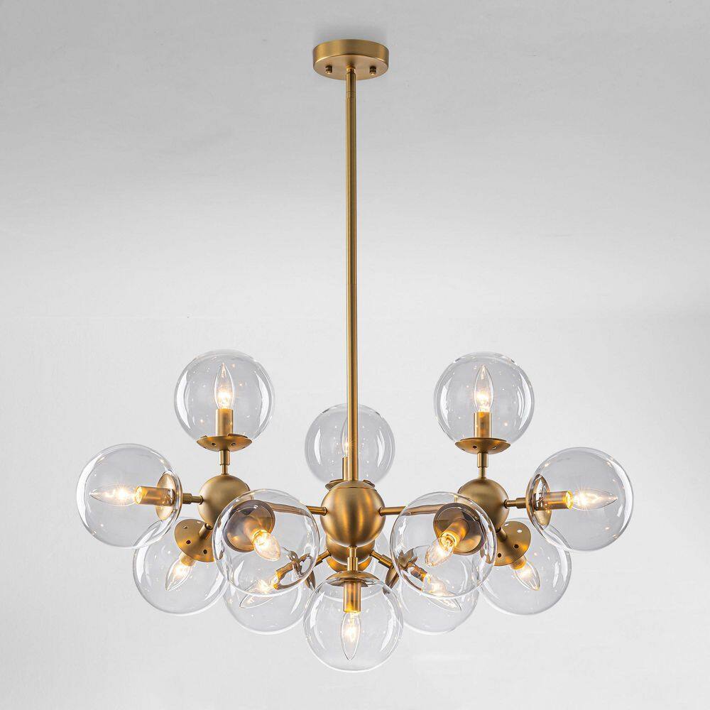 34.6 in. 13-Light Brushed Gold Vintage Sputnik Cluster Chandelier with Clear Glass Shades price history on PriceWatchPro