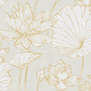 Lotus Metallic Gold And Off-White Floral Paper Strippable Wallpaper Roll (Covers 60.75 Sq. Ft.)