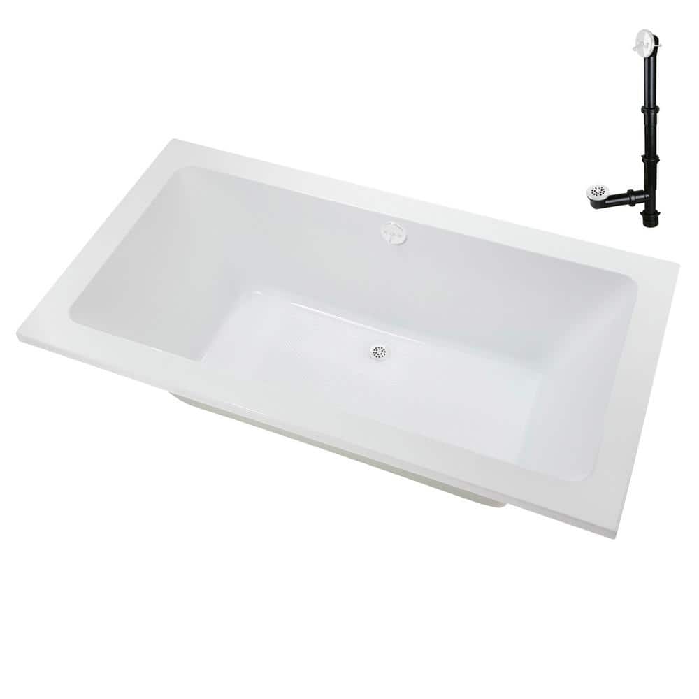 60" x 32" Glossy White Acrylic Drop-In Soaking Bathtub