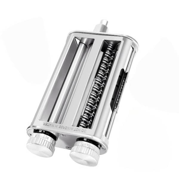 Silver Stainless Steel Pasta Maker Attachment for KitchenAid Stand Mixers, 3-in-1 Pasta Roller and Cutter Set