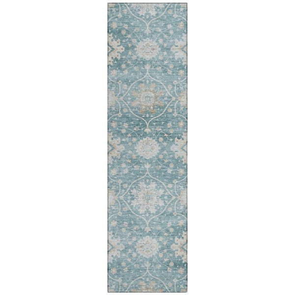 Chantille Machine Washable Indoor/Outdoor Abstract ACN3100 Teal 2 ft. x 7 ft. Runner Rug
