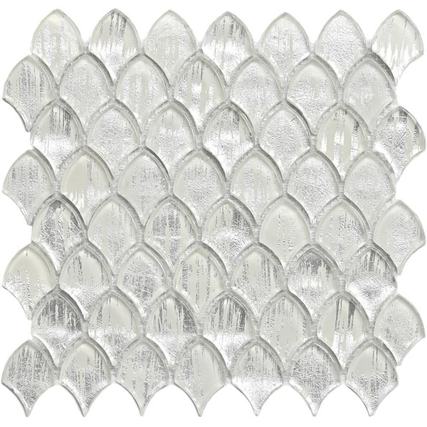 Apollo Tile Majeste 4 in. x 6 in. Glossy Silver Glass Mosaic Fan Shape Wall and Floor Sample Tile (0.13 sq. ft./Piece) (1-Pack)