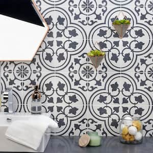 Sintra White Ornate Encaustic 9 in. x 9 in. x 10mm Matte Porcelain Floor and Wall Tile (13 pieces / 6.99 sq. ft. /box)