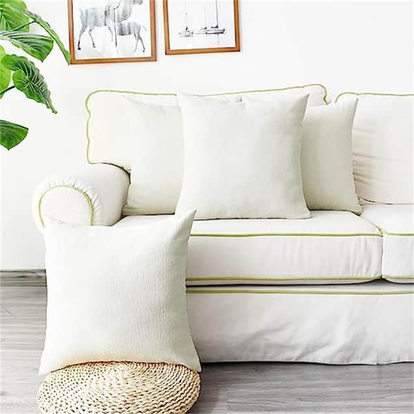 Cream Outdoor Throw Pillow Pack of 4 Cozy Covers Cases for Couch Sofa Home Decoration Solid Dyed Soft Chenille, White