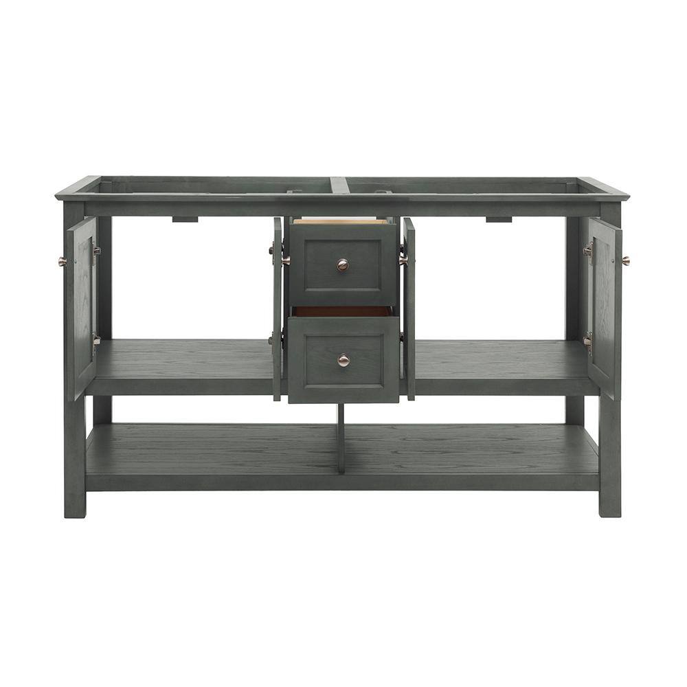 Gray Wood 60" Double Sink Freestanding Bathroom Vanity Base