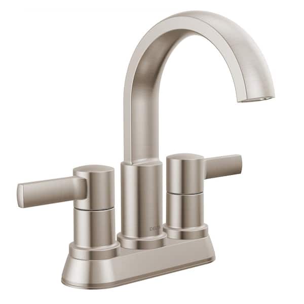 Delta Albion 4 in. Centerset 2-Handle Bathroom Faucet with Drain Kit Included in Spotshield Brushed Nickel