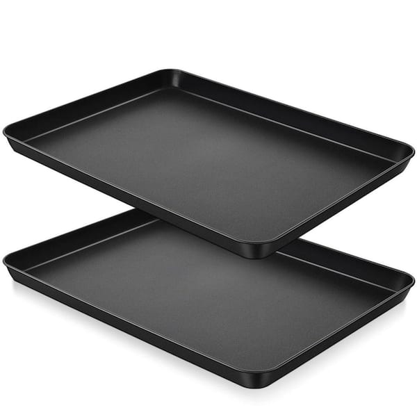 12 in Nonstick Carbon Steel Cookie Sheet Pan Bakeware Oven Tray for Bread Meat Vegetables, 2-Pieces
