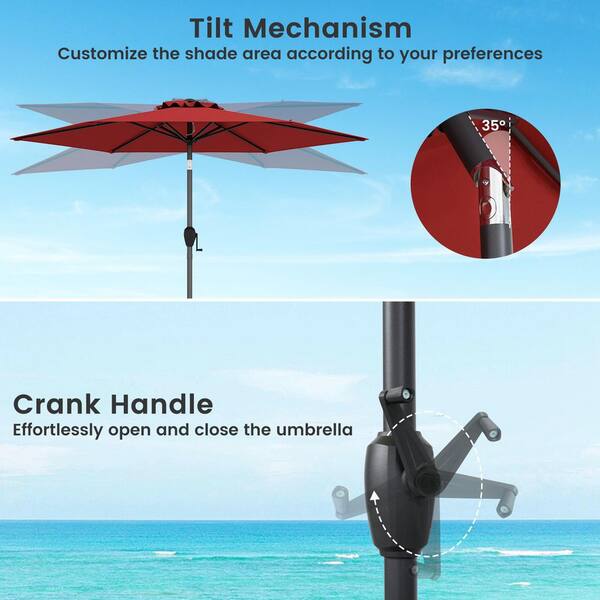 7.5 ft. Steel Market Patio Umbrella with Push Button Tilt in Red