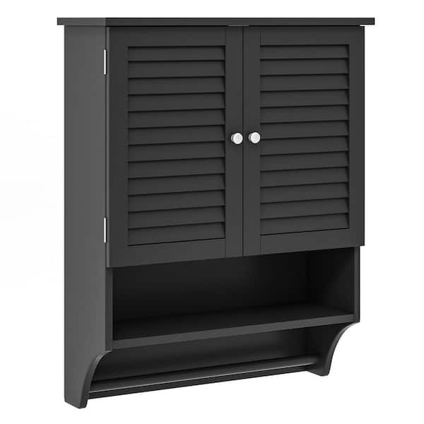 23.5 in. W x 29.5 in. H Rectangular Black Surface Mount MDF Medicine Cabinet without Mirror with Towel Bar