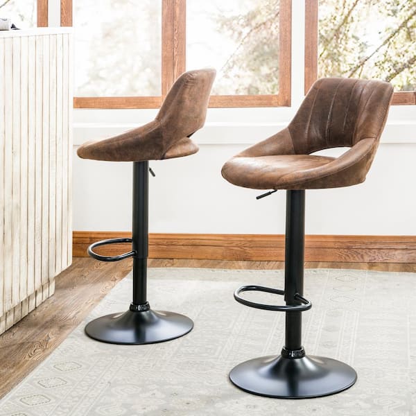Faux Leather Swivel Adjustable Height, Low Back Counter Stools Leather