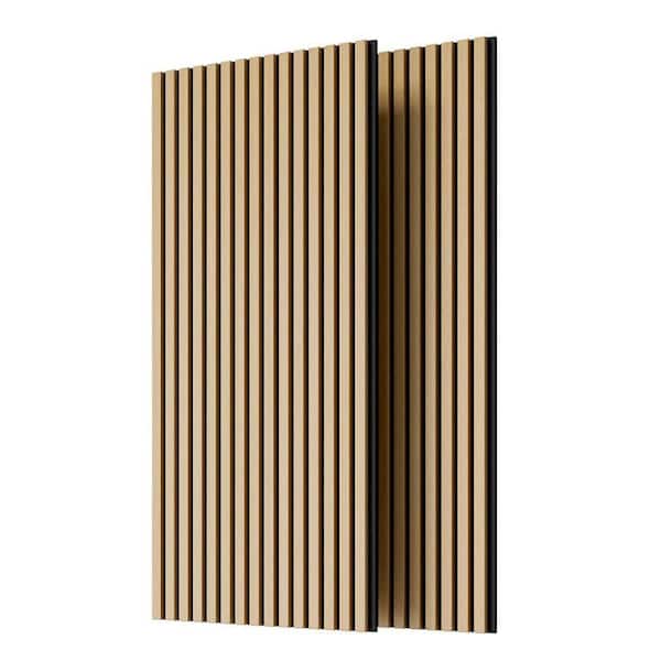 2-Piece Wood Slat Acoustic Panels for Wall and Ceiling-3D Fluted Sound Absorbing Panel for Interior Wall Decor-Oak