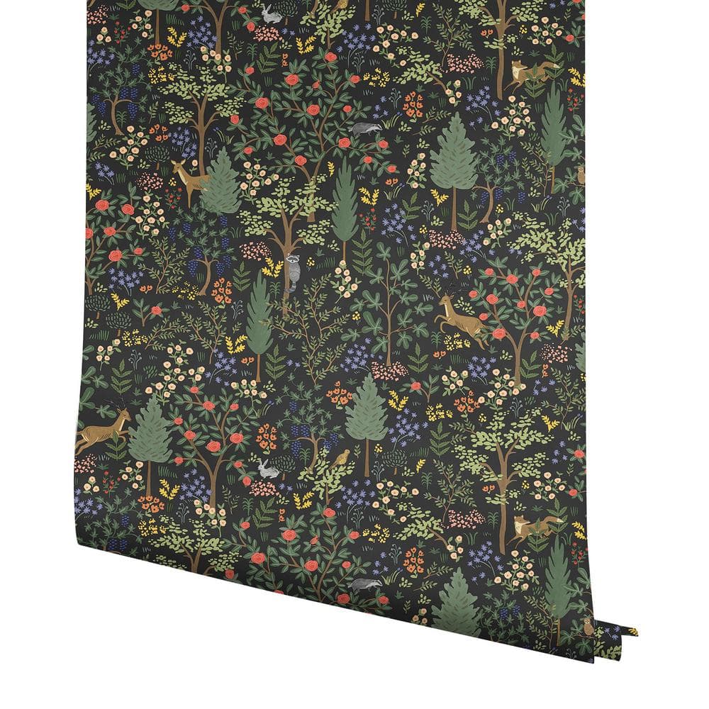 Woodland Black and Green Vinyl Peel and Stick Wallpaper