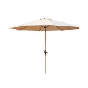 10 ft. Beige Aluminum Patio Umbrellawith Push Button Tilt, Crank and 8 Sturdy Ribs for Garden, Deck, Backyard, Pool