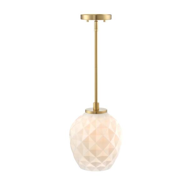 Designers Fountain - Dita 60-Watt 1-Light Brushed Gold Transitional Pendant Light with Etched Opal Glass Shade and No Bulbs Included