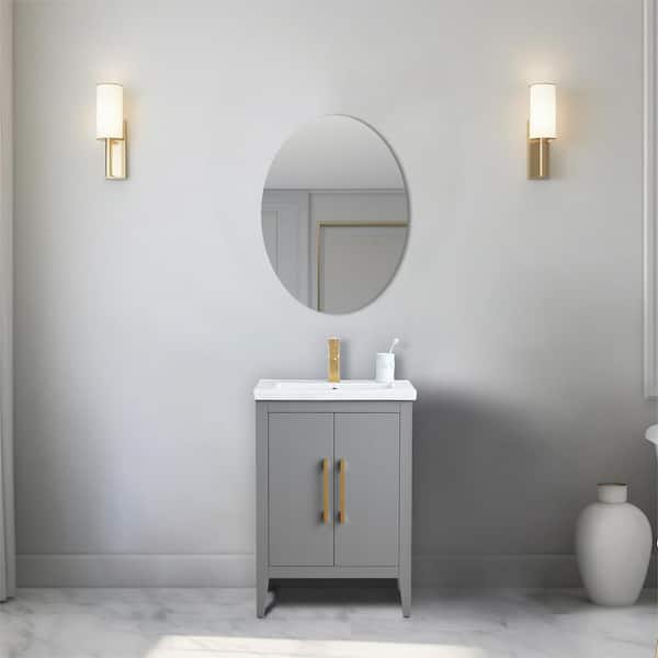 Vanity Art 24 in. W x 18.5 in D x 34 in. H Single Sink Bathroom Vanity Cabinet in Cashmere Gray with Ceramic Top