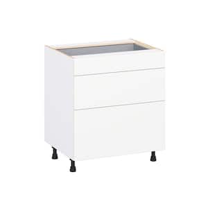 Timberline 30 in. W x 24 in. D x 34.5 in. H Assembled Slab Drawer Base Kitchen Cabinet in Bright White with 3-Drawers