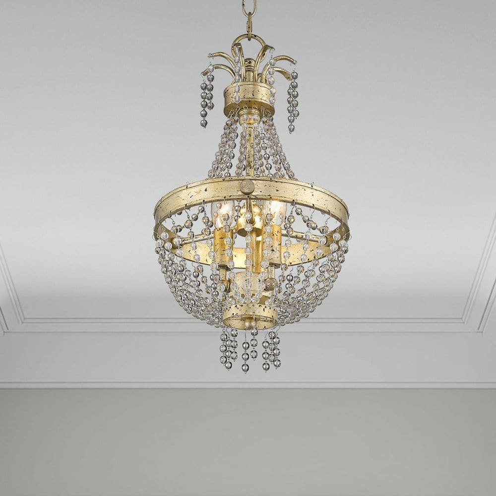 Angelique 60-Watt 3-Light Hand Applied Winter Gold Shaded Pendant Light with Clear Crystals, No Bulbs Included price history on PriceWatchPro