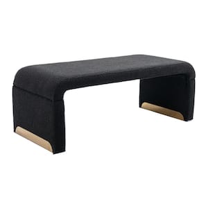 Black Boucle Fabric Bedroom Bench Shoe Bench With Gold Metal Legs, Upholstered Ottoman Footstool (16,14 X43,31X19,69)