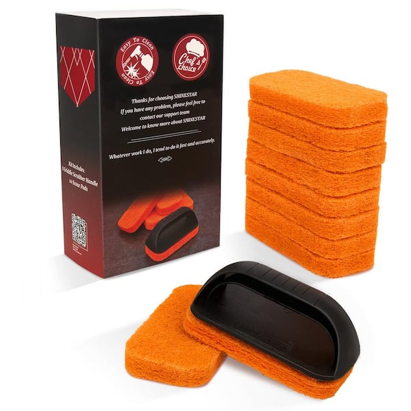 SHINESTAR Flat Top Cooking Accessories Griddle Cleaning Kit for Blackstone-10 Grill Scrubber Pads and 1 Handle (11-Piece)