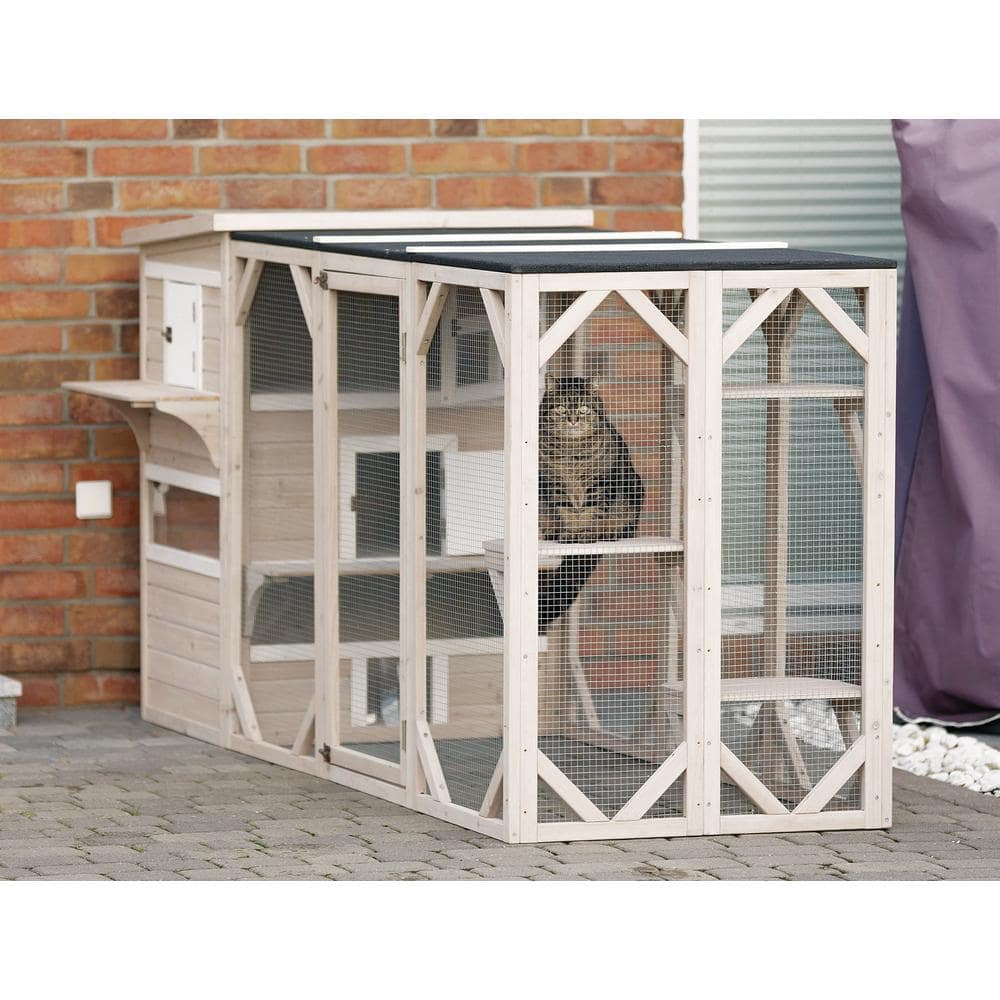 Large Weatherproof 3-Story Wooden Outdoor Cat House with Balcony