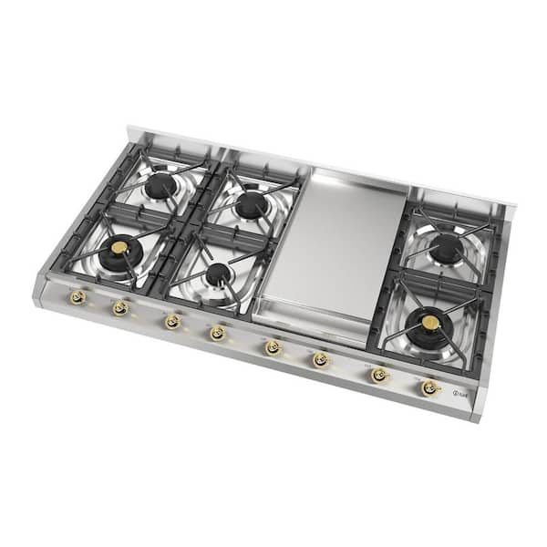 Nostalgie II 48 in. Built in Gas Cooktop with 8-Sealed Burners, Griddle in Stainless Steel