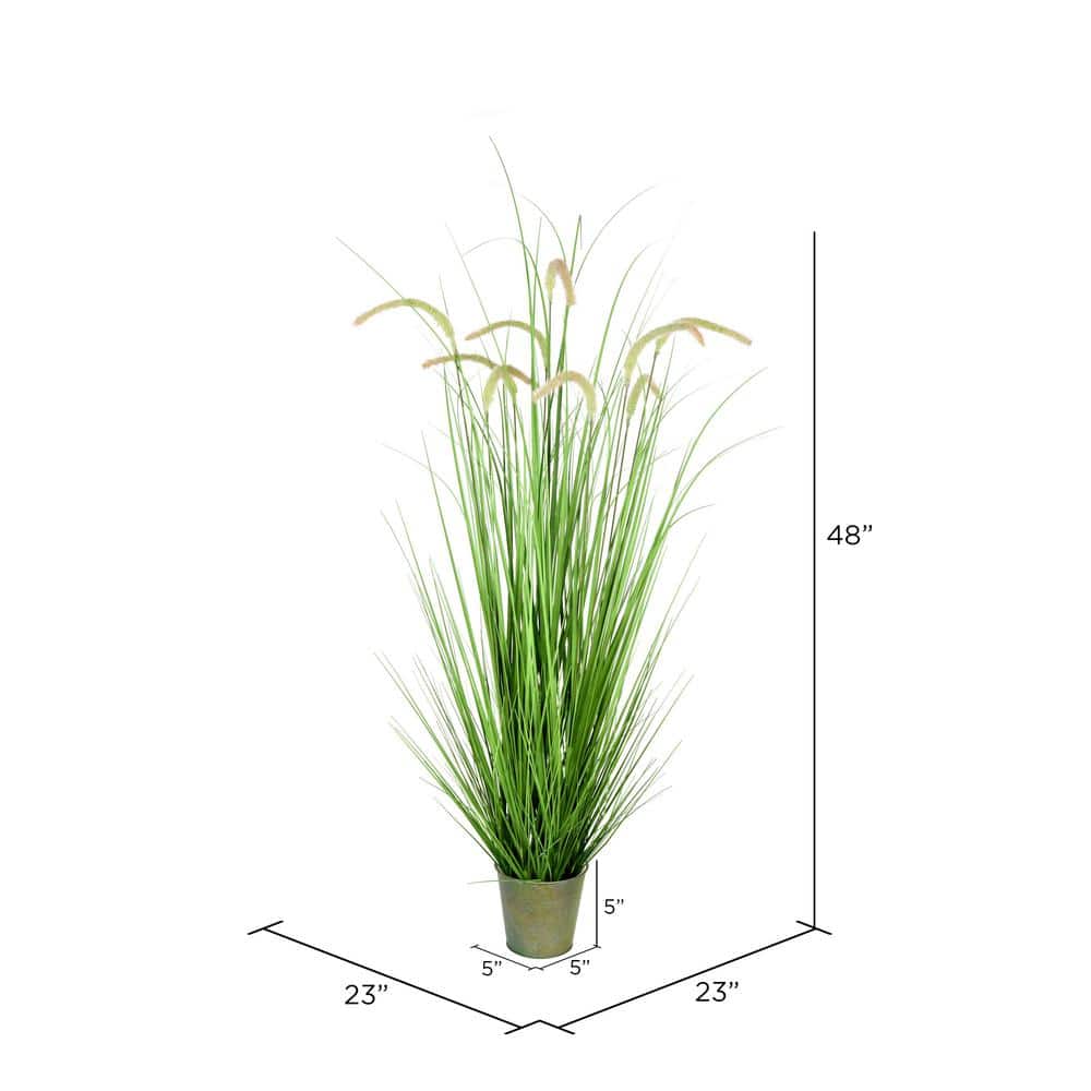 48" Green Artificial Potted Grass with Cattails in Iron Pot