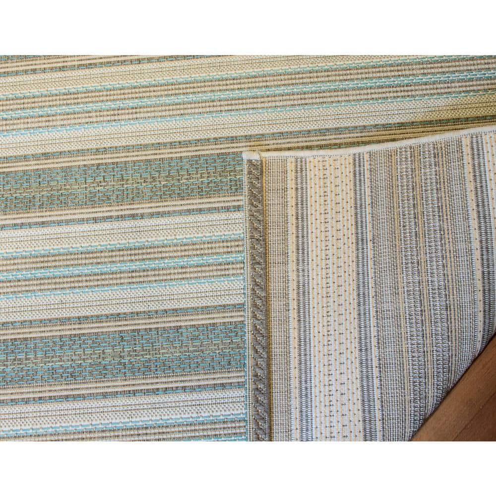 Monaco Blue Mist/Ivory Flat Woven Synthetic 4' x 5' Area Rug