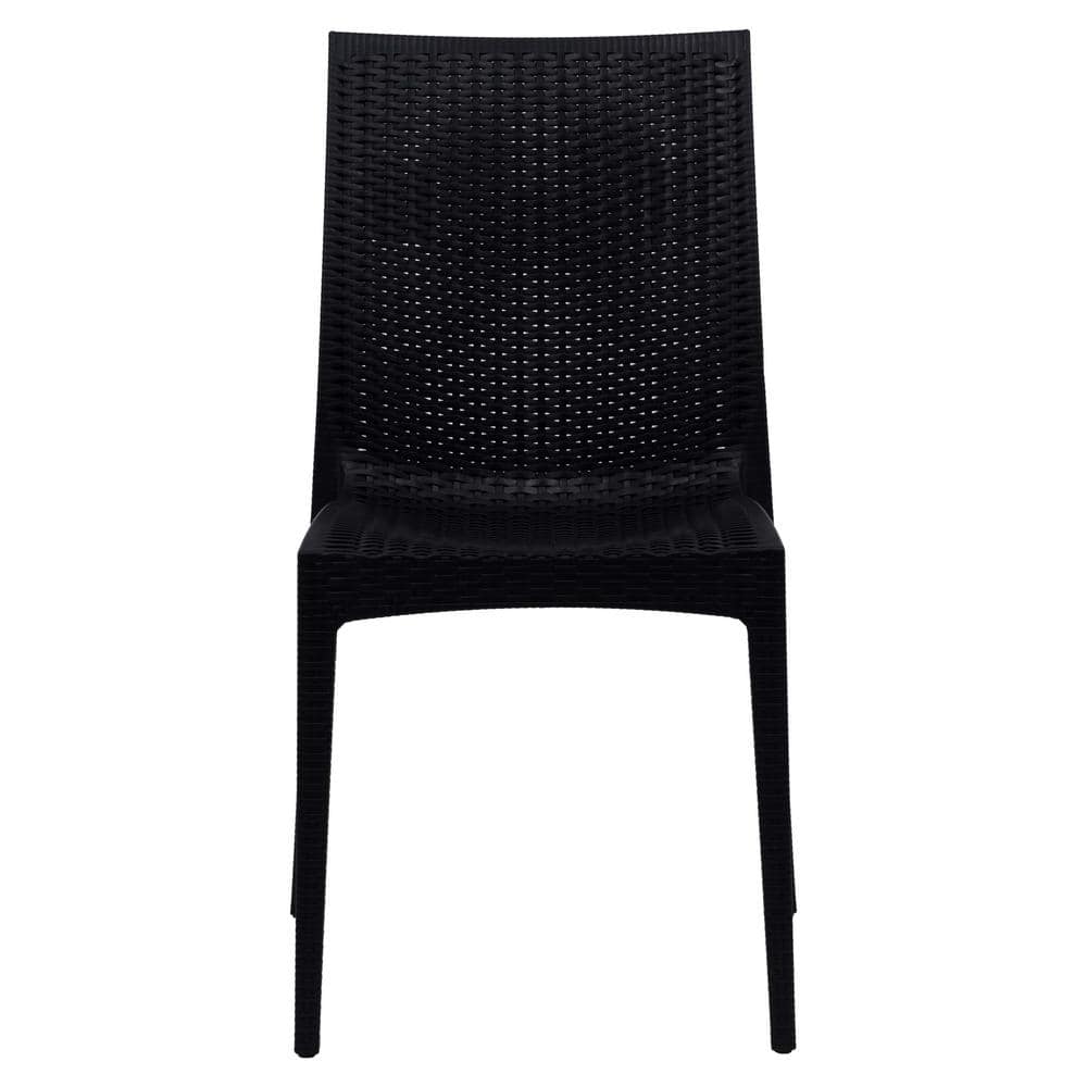 Black Polypropylene Weave Design Armless Dining Chairs, Set of 4