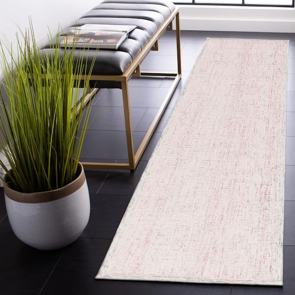 Multi-level Pile Pink/ Ivory Modern Runner Rug Hand-tufted Wool