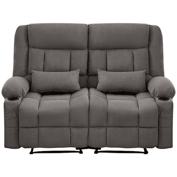 Gray Manual Recliner Loveseat with 150° Recline, Cup Holders, Side Pocket, Double Seat, Soft Breathable Upholstery