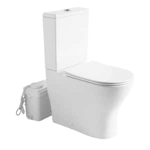 600W Macerating in Toilet Pump System, Dual-Flush, 18 in. ADA-Compliant Height Elongate Bowl White, 3-Water Inlets