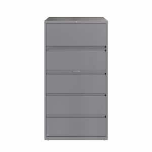 36 in. W 5-Drawer Arctic Silver Metal Lateral File Cabinet for Home and Office,Holds Letter,Legal and A4 Hanging Folders