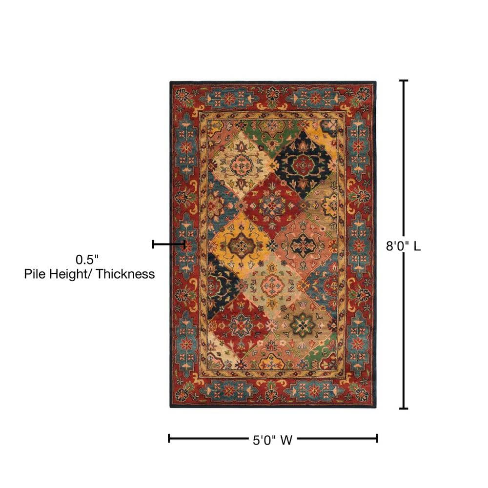 Luxurious Hand-Tufted Woolen Area Rug - Red Multicolor, 5' x 8'