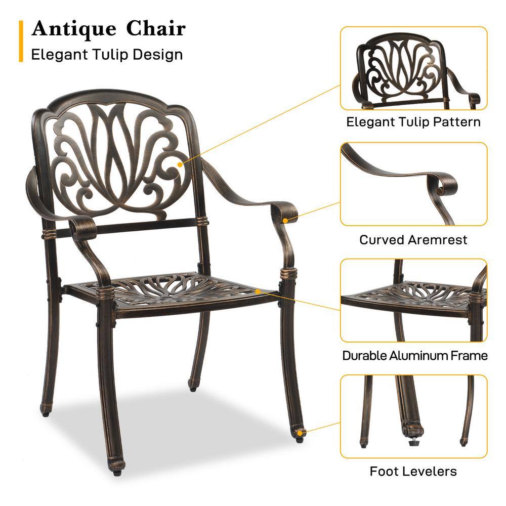 Antique Bronze Cast Aluminum Outdoor Dining Armchairs, Set of 2