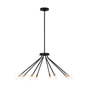 Graham 8-Light Black and Satin Brass Contemporary Dimmable Indoor/Outdoor Chandelier