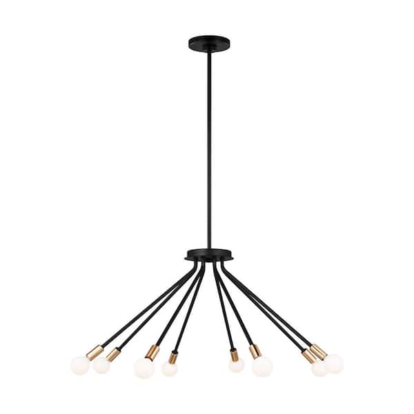 Generation Lighting Graham 8-Light Black and Satin Brass Contemporary Dimmable Indoor/Outdoor Chandelier