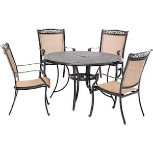 Fontana 5-Piece Aluminum Outdoor Dining Set with 4 Sling Chairs and a 48 in. Cast-Top Table