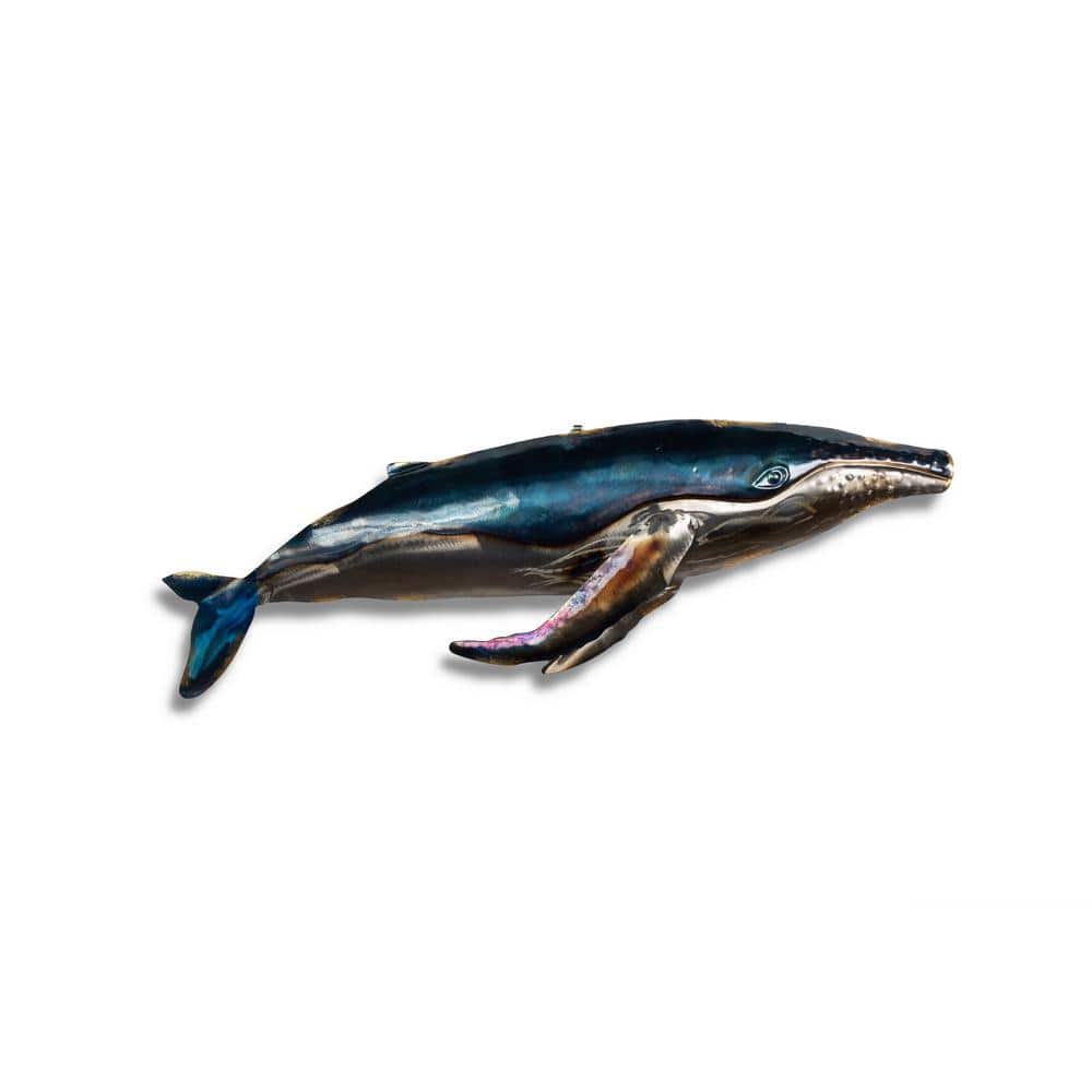 Handcrafted Multicolor Metal Whale Wall Art 26" x 8"