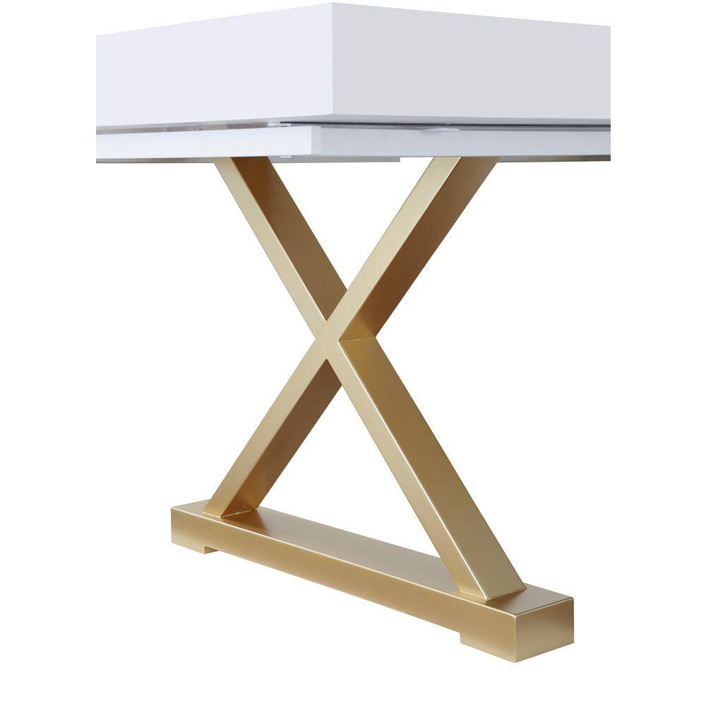 Tyrion White and Gold Extendable Rectangular Wood Dining Table
