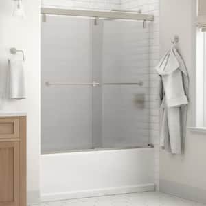 Mod 60 in. x 59-1/4 in. Soft-Close Frameless Sliding Bathtub Door in Nickel with 1/4 in. Tempered Rain Glass