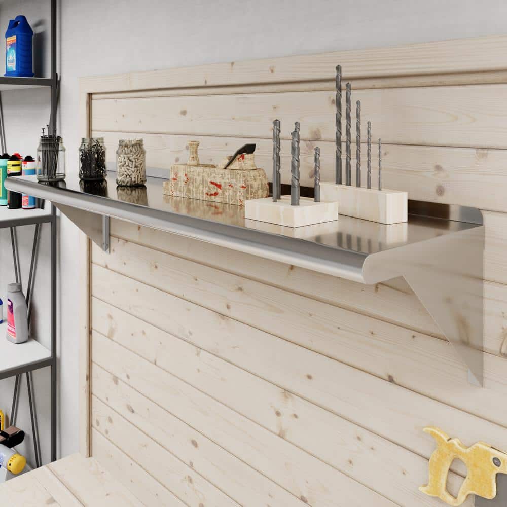 48" Long Stainless Steel Wall Shelf with Brackets