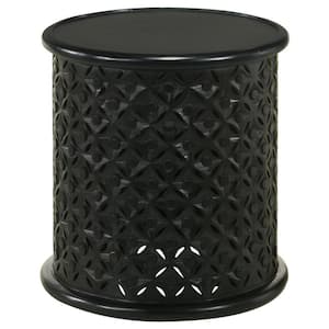 17 in. Black Round Wood End/Side Table with Wooden Frame