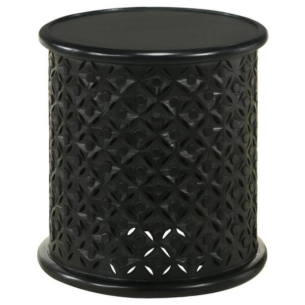 Benjara 17 in. Black Round Wood End/Side Table with Wooden Frame