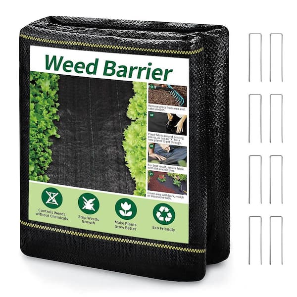 300 ft. x 5 ft. Heavy Duty Outdoor Weed Barrier Landscape Fabric with U-Shaped Securing Pegs