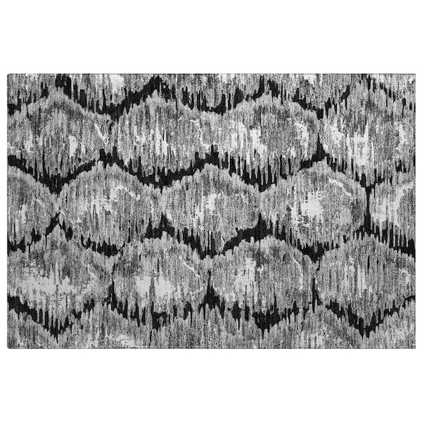 Dream Shag Premium Machine Washable Abstract ADS767 Black 3 ft. x 4 ft. Area Rug
