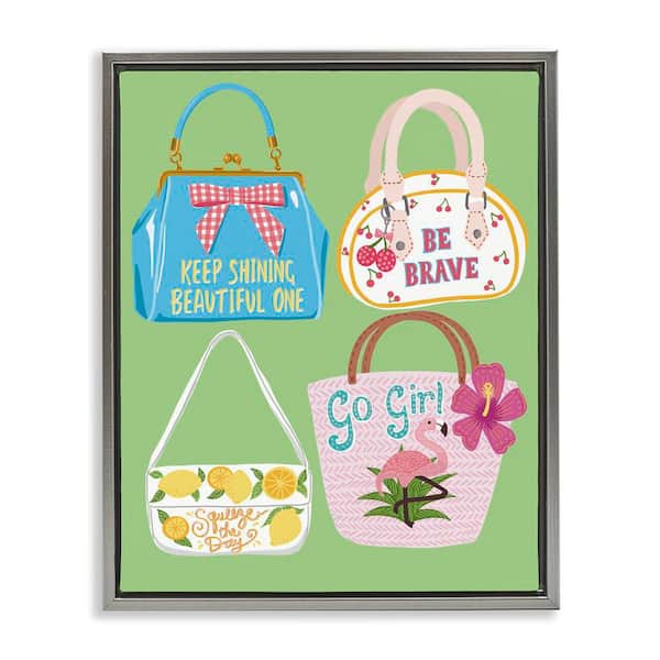 Girl Vibes Handbags by Jo Reid Gray Floater Frame Abstract Graphic Art Print 31 in. x 25 in.